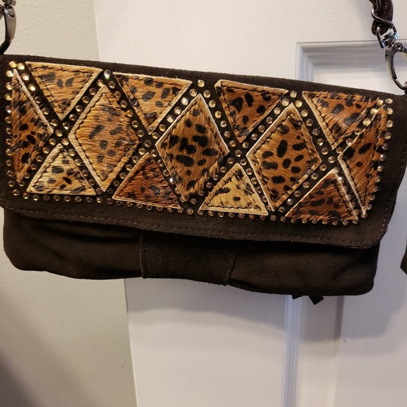 Miztique brown suede bag with animal print - Picture 6 of 8
